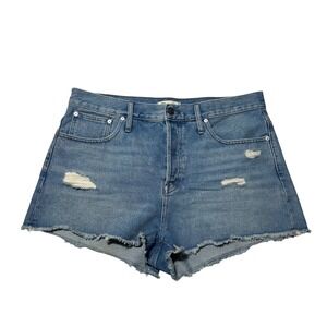 Madewell Relaxed Denim Shorts Size 32 High Rise Distressed Raw Hem Medium Wash
